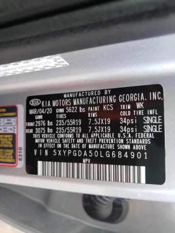 5XYPGDA50LG684901 - 2020 KIA SORENTO S SILVER photo 10