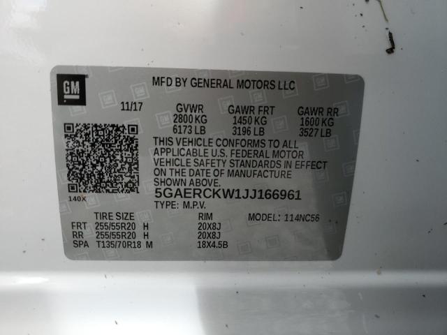 5GAERCKW1JJ166961 - 2018 BUICK ENCLAVE PR WHITE photo 10