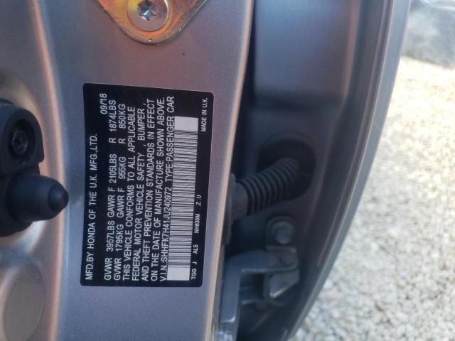SHHFK7H41JU240972 - 2018 HONDA CIVIC SPOR 银色 照片 10