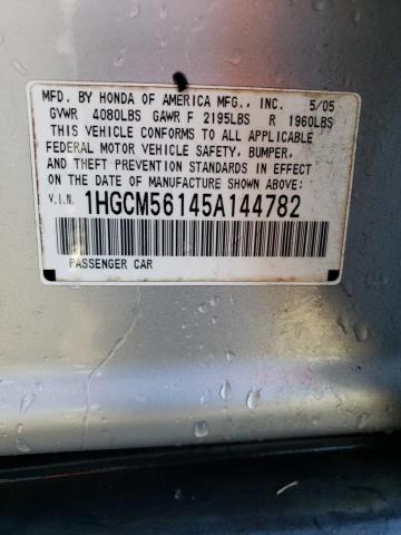 1HGCM56145A144782 - 2005 HONDA ACCORD DX SILVER photo 10