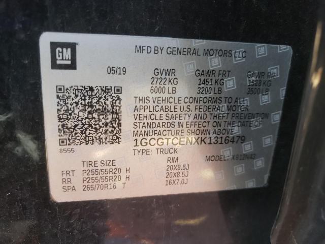 1GCGTCENXK1316479 - 2019 CHEVROLET COLORADO L BLACK photo 10