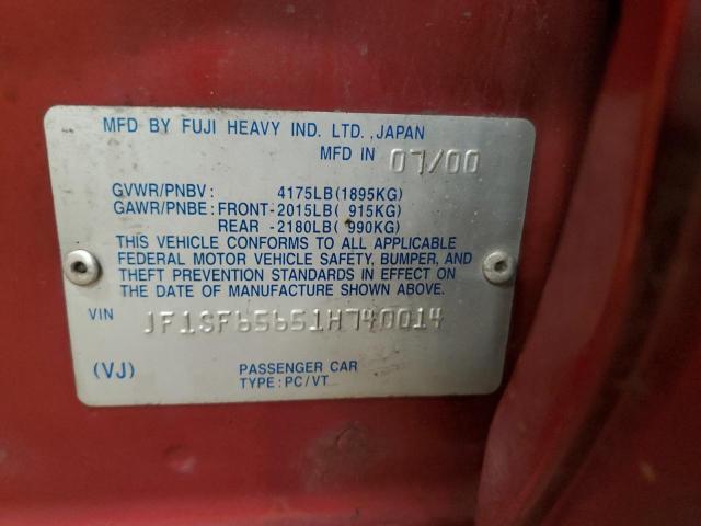JF1SF65651H740014 - 2001 SUBARU FORESTER S RED photo 10