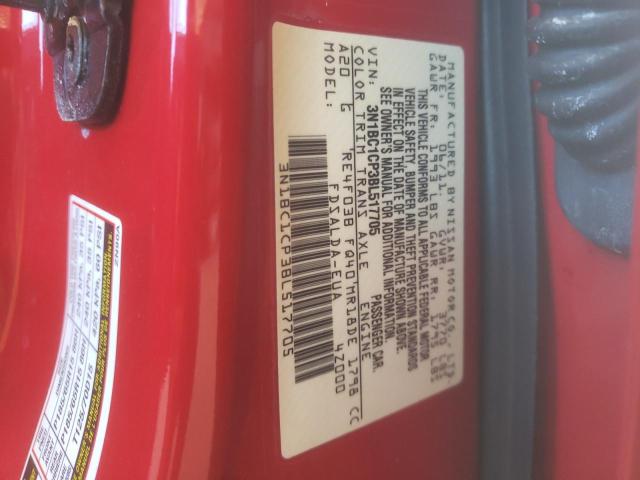 3N1BC1CP3BL517705 - 2011 NISSAN VERSA S RED photo 10