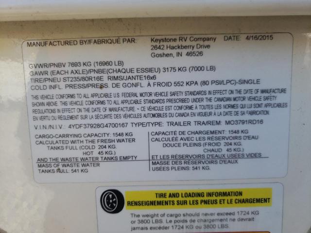 4YDF37928G4700167 - 2016 KEYSTONE MONTANA GRAY photo 10