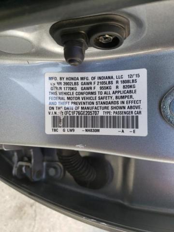 19XFC1F76GE205707 - 2016 HONDA CIVIC EXL ვერცხლისფერი ფოტო 10