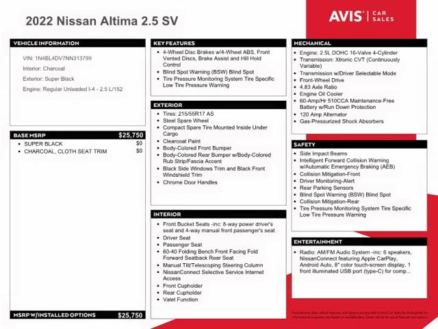 1N4BL4DV7NN313799 - 2022 NISSAN ALTIMA SV BLACK photo 10