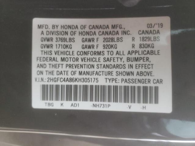 2HGFC4A86KH305175 - 2019 HONDA CIVIC SPOR BLACK photo 10