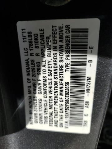 19XFB2F98CE023656 - 2012 HONDA CIVIC EXL 灰色 照片 10