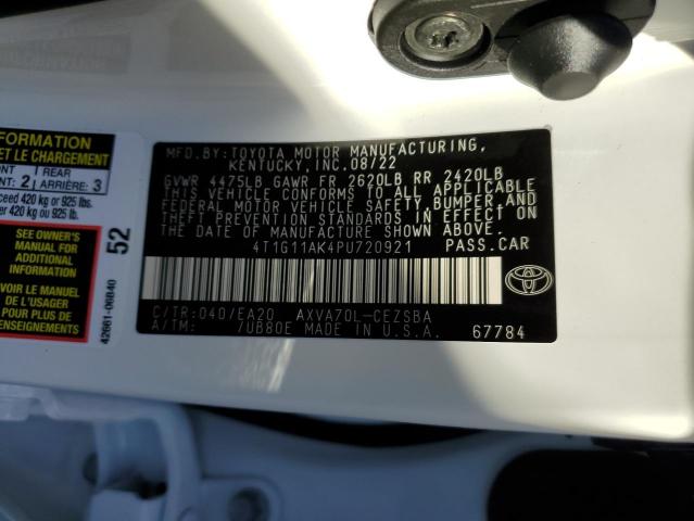 4T1G11AK4PU720921 - 2023 TOYOTA CAMRY SE N WHITE photo 12