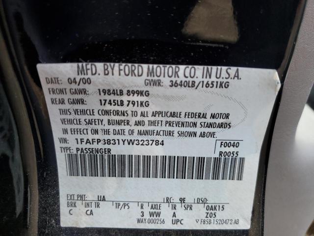 1FAFP3831YW323784 - 2000 FORD FOCUS ZTS BLACK photo 10