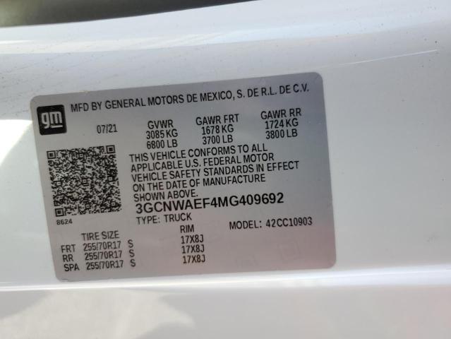 3GCNWAEF4MG409692 - 2021 CHEVROLET SILVER1500 WHITE photo 13