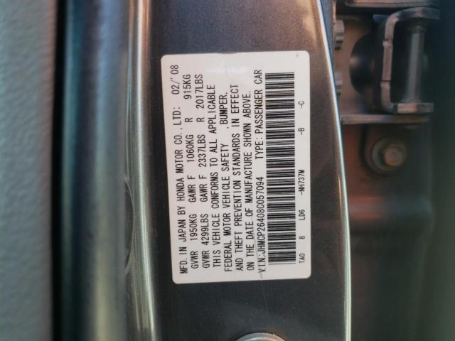 JHMCP26408C057094 - 2008 HONDA ACCORD LXP GRAY photo 10