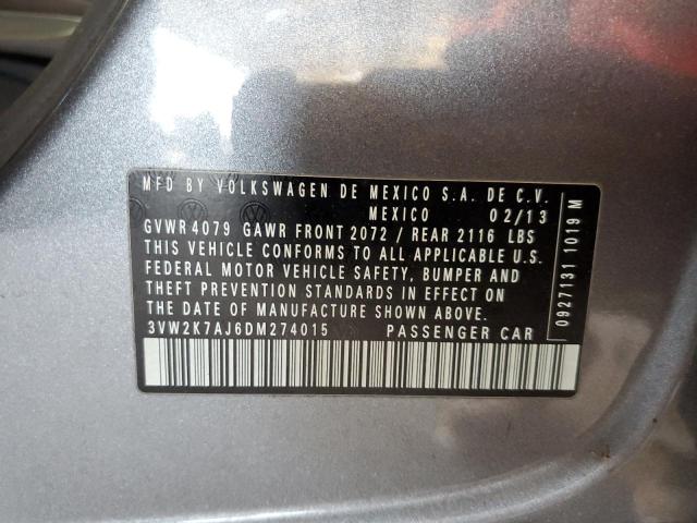 3VW2K7AJ6DM274015 - 2013 VOLKSWAGEN JETTA BASE GRAY photo 10