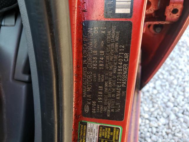 KNADE123986407112 - 2008 KIA RIO BASE RED photo 10