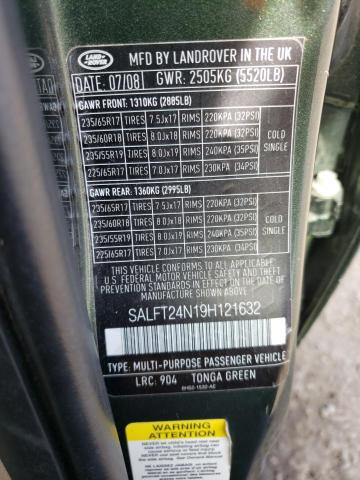 SALFT24N19H121632 - 2009 LAND ROVER LR2 GREEN photo 10