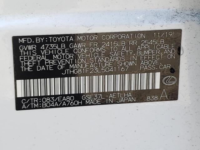 JTHG81F23L5041167 - 2020 LEXUS IS 300 F-S WHITE photo 10