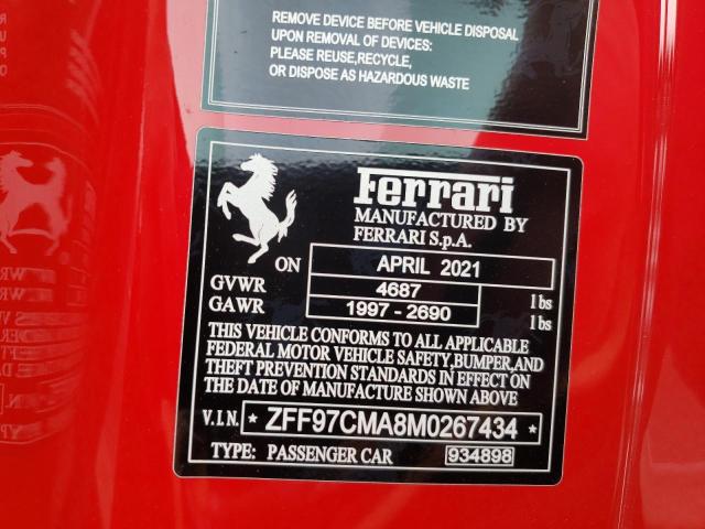 ZFF97CMA8M0267434 - 2021 FERRARI 812 GTS RED photo 10