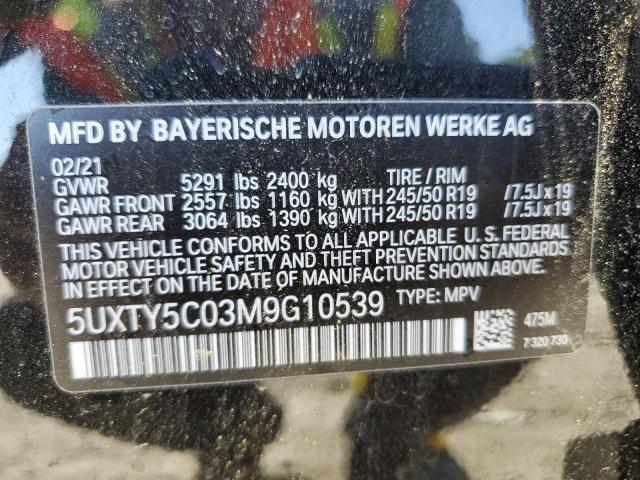 5UXTY5C03M9G10539 - 2021 BMW X3 XDRIVE3 BLACK photo 10
