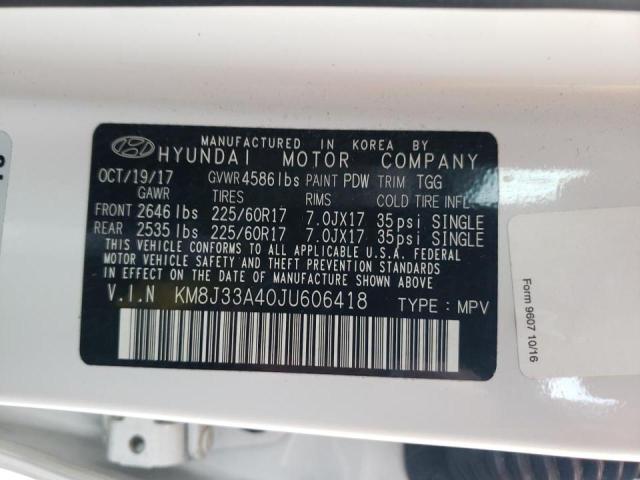 KM8J33A40JU606418 - 2018 HYUNDAI TUCSON SEL WHITE photo 10