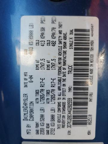 3D7KU28C44G282559 - 2004 DODGE RAM 2500 S Mavi foto 10