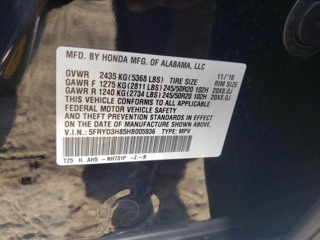5FRYD3H85HB005936 - 2017 ACURA MDX ADVANC BLACK photo 10