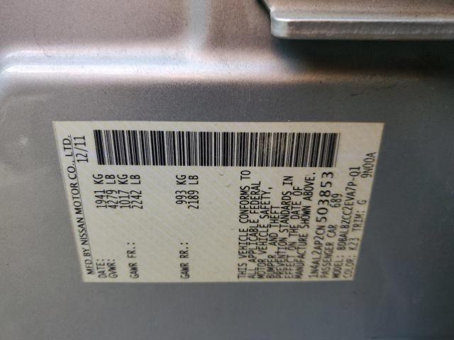 1N4AL2AP2CN503853 - 2012 NISSAN ALTIMA BAS SILVER photo 10