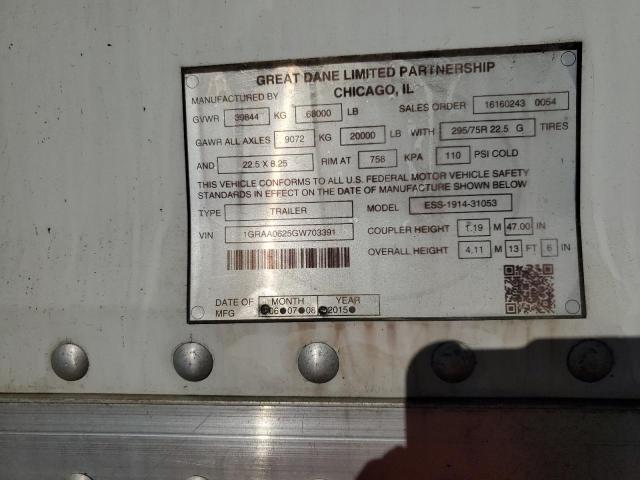 1GRAA0625GW703391 - 2016 GREAT DANE TRAILER REEFER WHITE photo 10