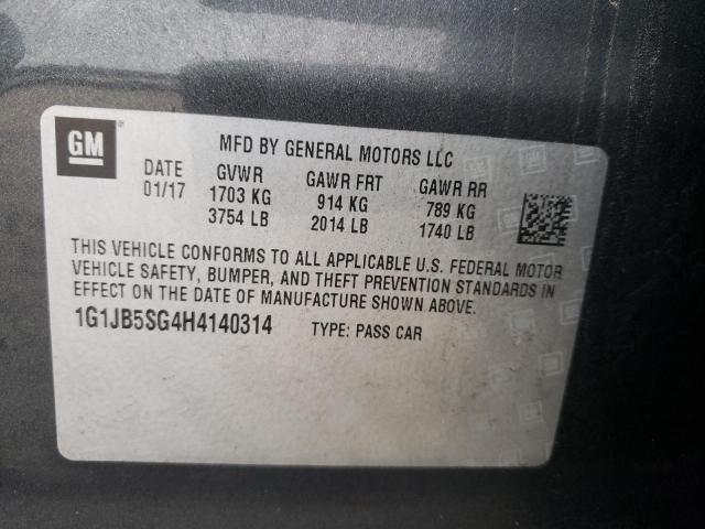 1G1JB5SG4H4140314 - 2017 CHEVROLET SONIC LS GRAY photo 10