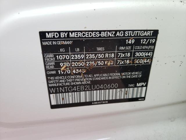 W1NTG4EB2LU040600 - 2020 MERCEDES-BENZ GLA 250 WHITE photo 10