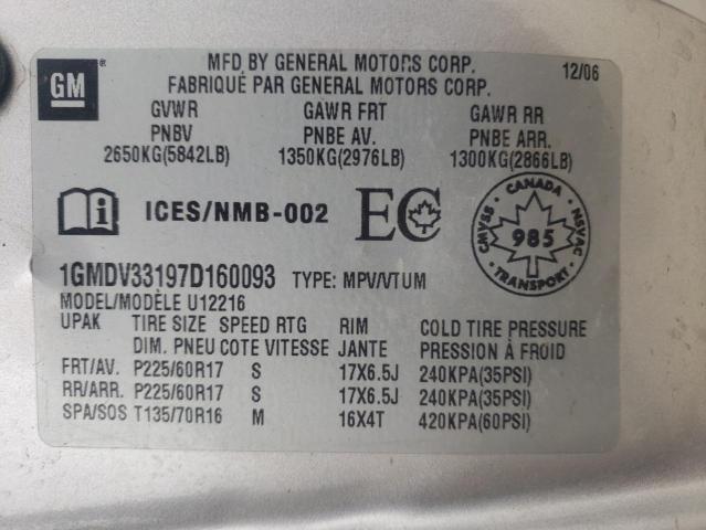 1GMDV33197D160093 - 2007 PONTIAC MONTANA SV SILVER photo 10