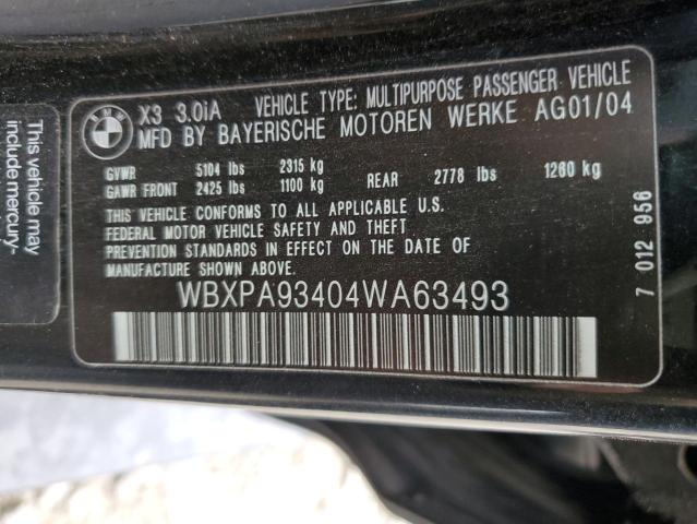 WBXPA93404WA63493 - 2004 BMW X3 BLACK photo 10