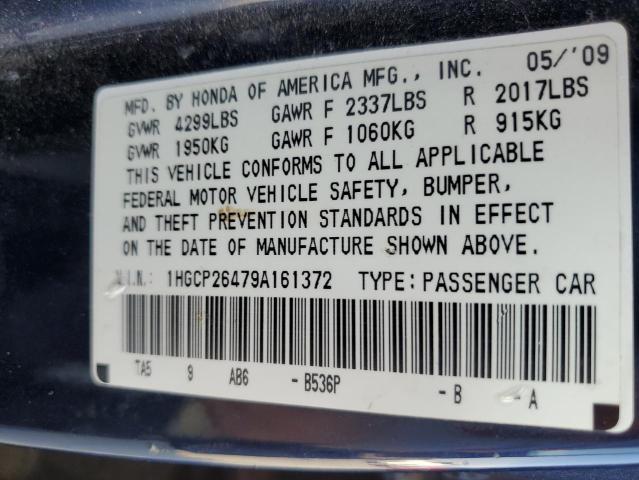 1HGCP26479A161372 - 2009 HONDA ACCORD LXP BLUE photo 10