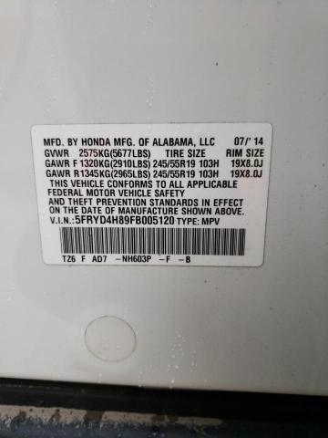 5FRYD4H89FB005120 - 2015 ACURA MDX ADVANC WHITE photo 10