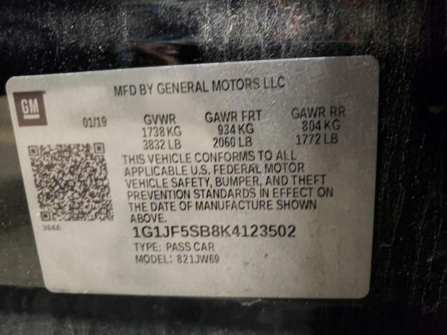 1G1JF5SB8K4123502 - 2019 CHEVROLET SONIC PREM BLACK photo 10