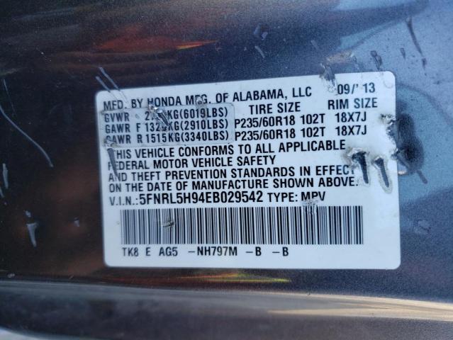 5FNRL5H94EB029542 - 2014 HONDA ODYSSEY TO GRAY photo 10