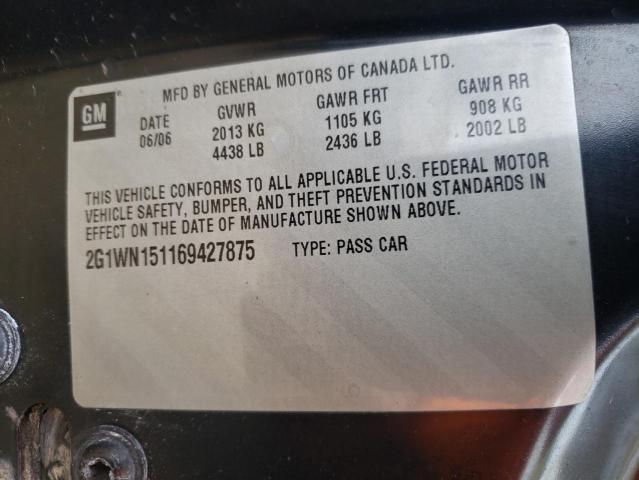 2G1WN151169427875 - 2006 CHEVROLET MONTE CARL 黑色 照片 10