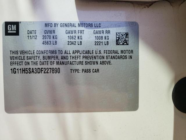 1G11H5SA3DF227890 - 2013 CHEVROLET MALIBU LTZ თეთრი ფოტო 10