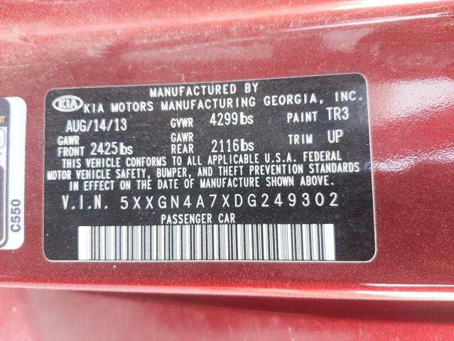 5XXGN4A7XDG249302 - 2013 KIA OPTIMA EX RED photo 10