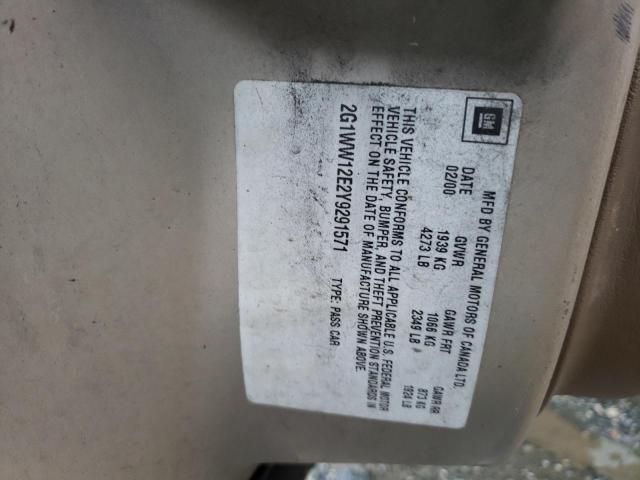 2G1WW12E2Y9291571 - 2000 CHEVROLET MONTE CARL ოქროსფერი ფოტო 10