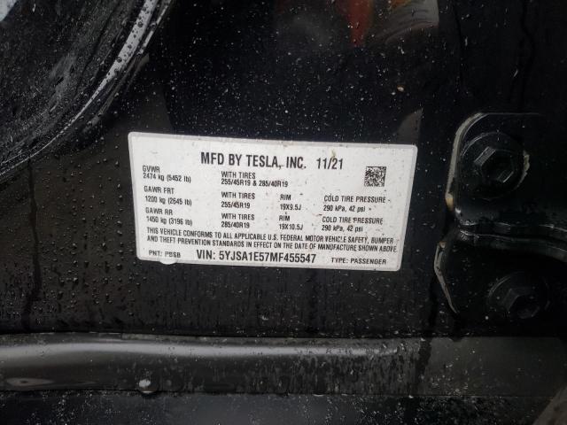 5YJSA1E57MF455547 - 2021 TESLA MODEL S Negro foto 10