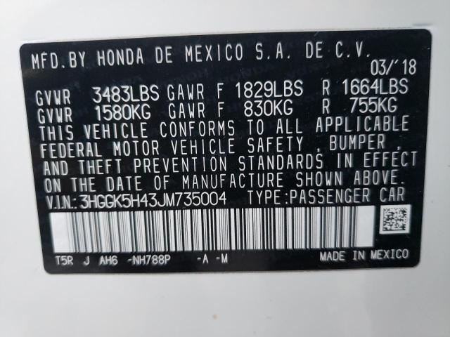 3HGGK5H43JM735004 - 2018 HONDA FIT LX  photo 10