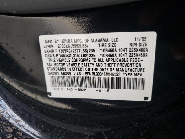 5FNRL38816B046523 - 2006 HONDA ODYSSEY TO BLACK photo 10