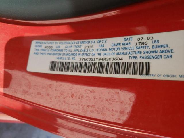 3VWCD21Y94M303604 - 2004 VOLKSWAGEN NEW BEETLE 红色 照片 10