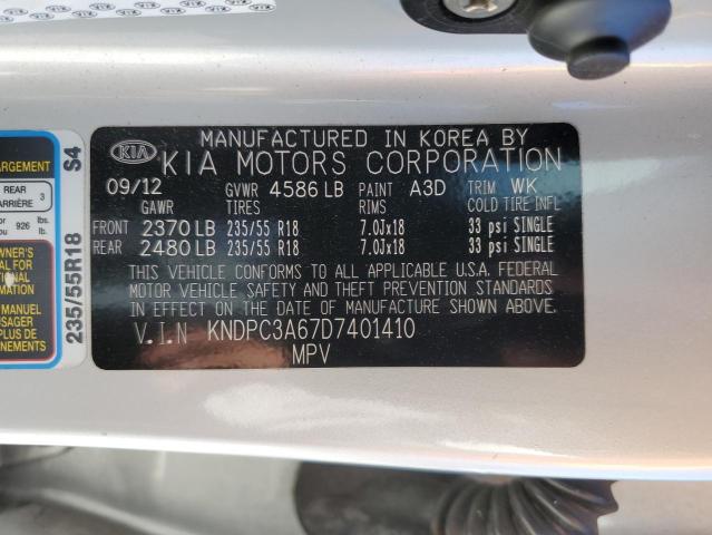 KNDPC3A67D7401410 - 2013 KIA SPORTAGE S SILVER photo 10