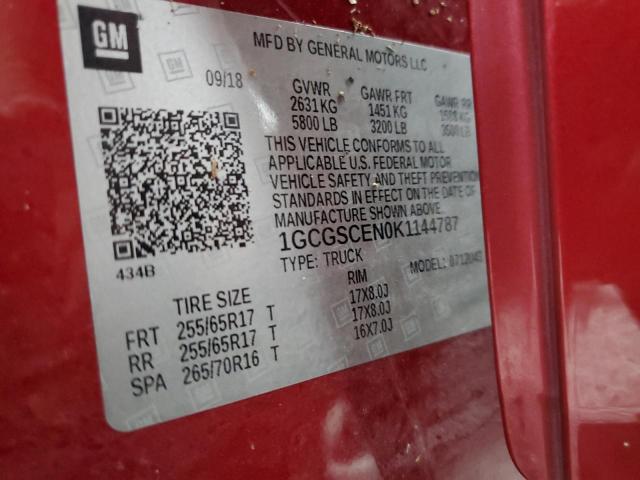 1GCGSCEN0K1144787 - 2019 CHEVROLET COLORADO L RED photo 10
