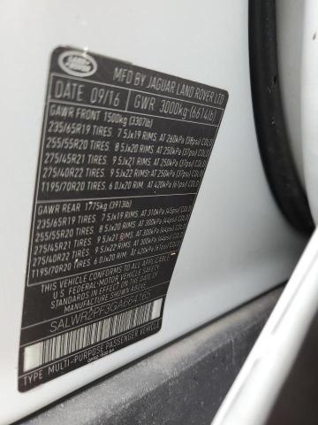 SALWR2PF3GA664165 - 2016 LAND ROVER RANGE ROVE WHITE photo 10