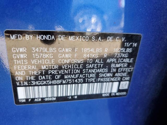 3HGGK5H88FM751435 - 2015 HONDA FIT EX BLUE photo 10