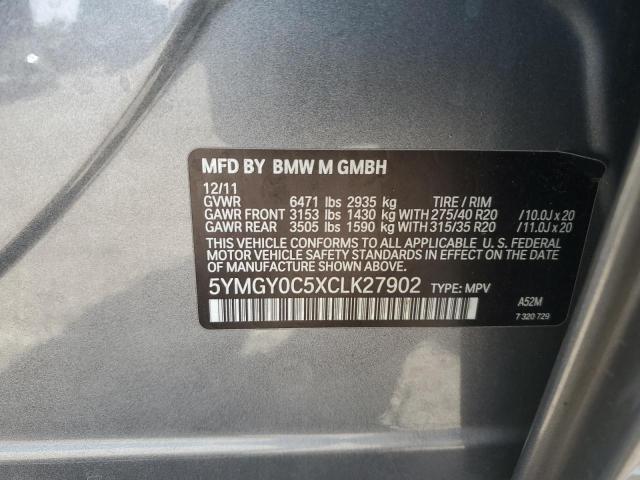 5YMGY0C5XCLK27902 - 2012 BMW X5 M SILVER photo 10