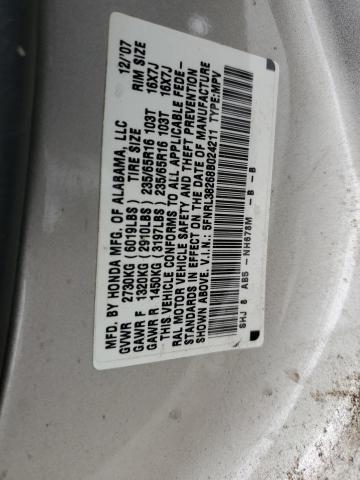 5FNRL38268B024211 - 2008 HONDA ODYSSEY LX SILVER photo 10