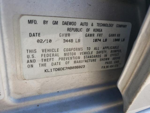KL1TD6DE7AB096023 - 2010 CHEVROLET AVEO LS 银色 照片 10